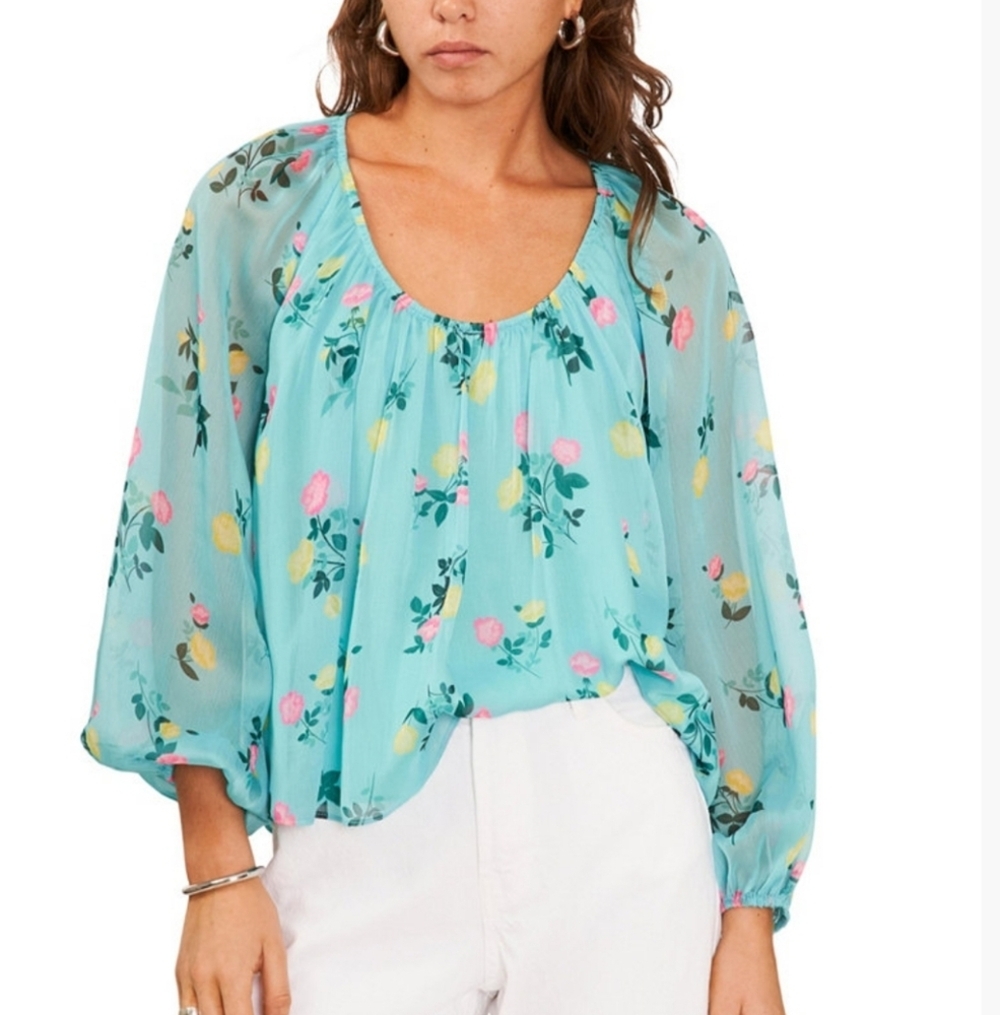1.STATE Women's Floral Scoop- Neck Long- sleeve Blouse - Picture 2 of 10